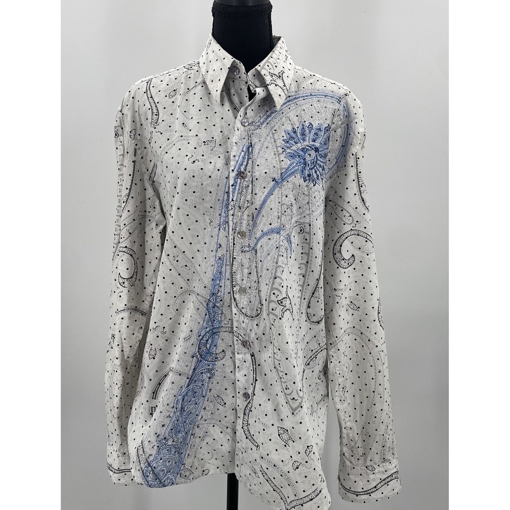 Robert Graham Embroidered Blue Floral Paisley Shirt Button Up Men's Size Large‎